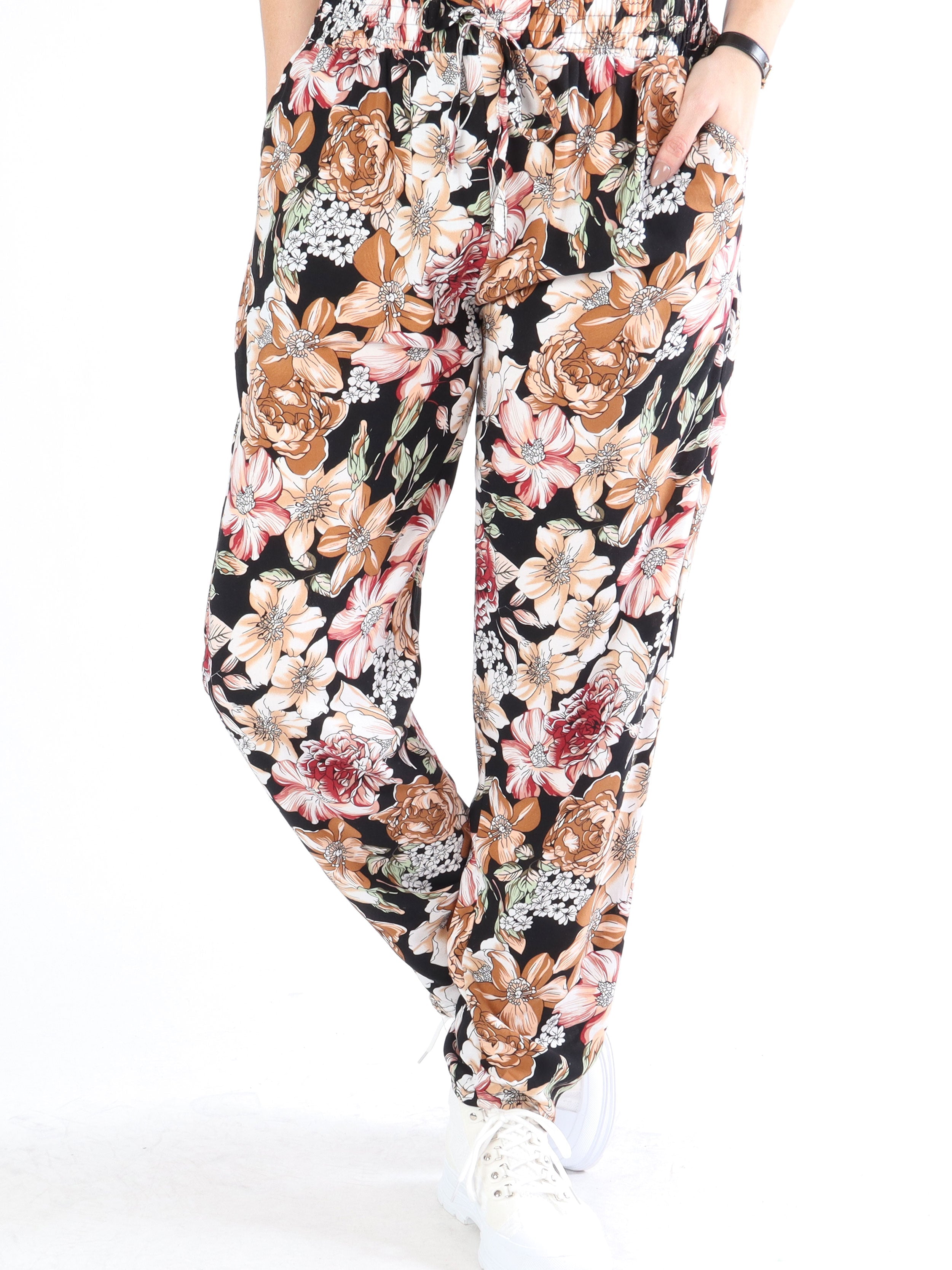 Billie - Löst sittande byxor i blommönster med elastisk kant